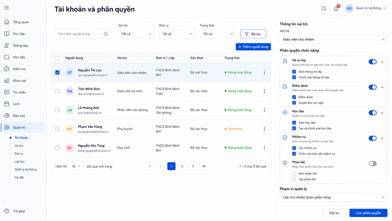 Quản trị tài khoản và phân quyền trên E-HUB LMS