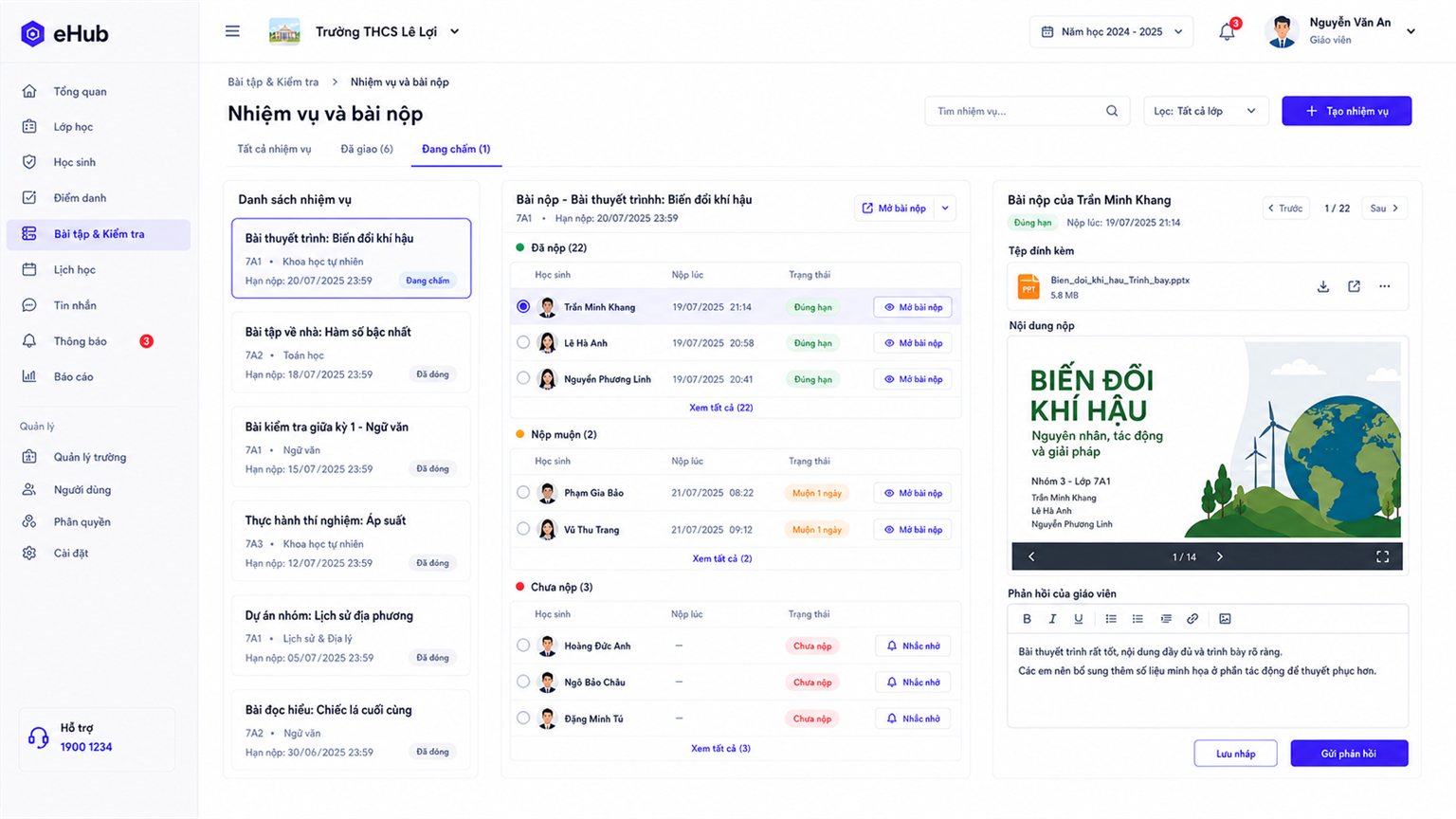 Nhiệm vụ, bài nộp và phản hồi trên E-HUB LMS