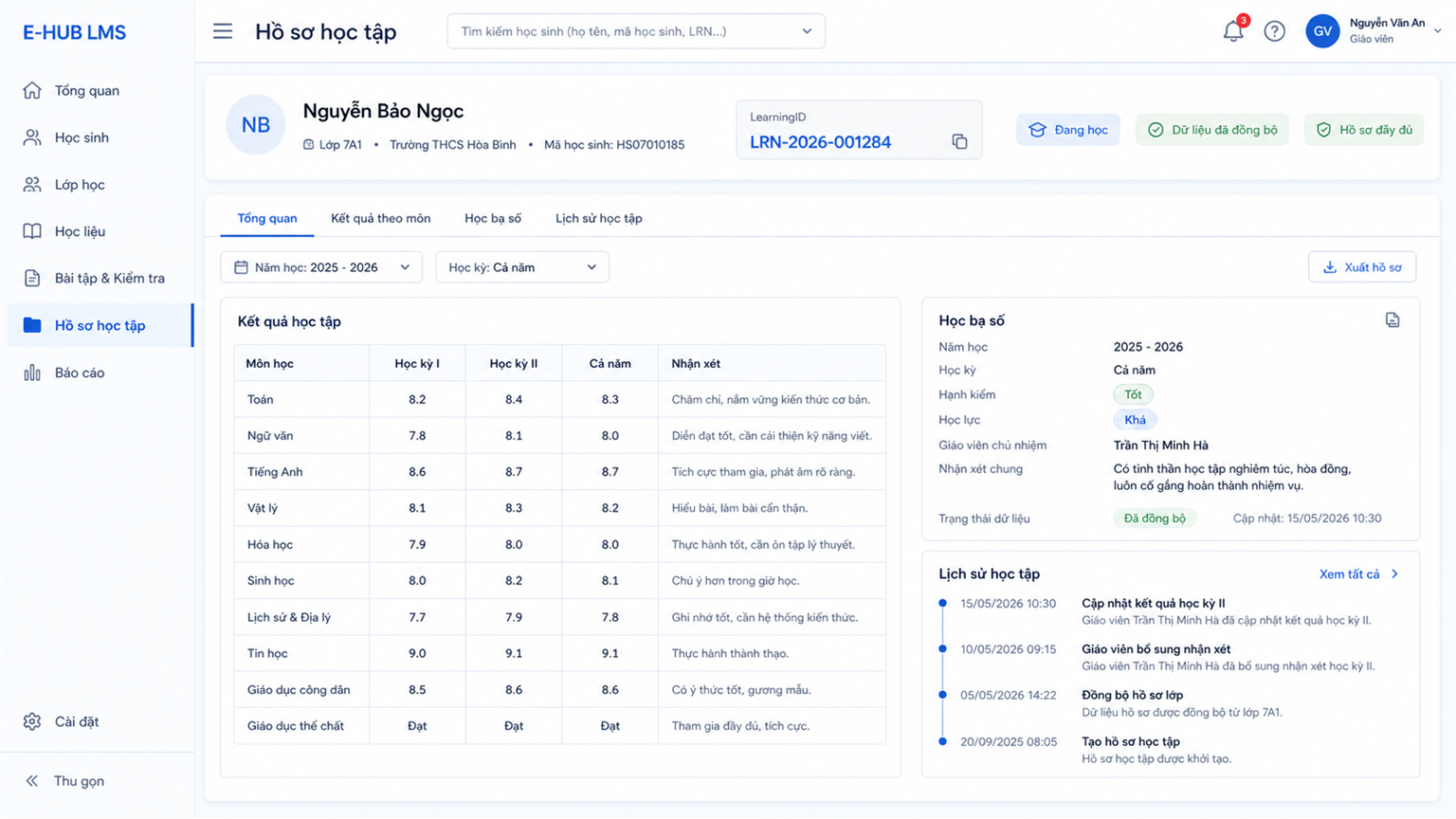 Hồ sơ học tập và LearningID trên E-HUB LMS